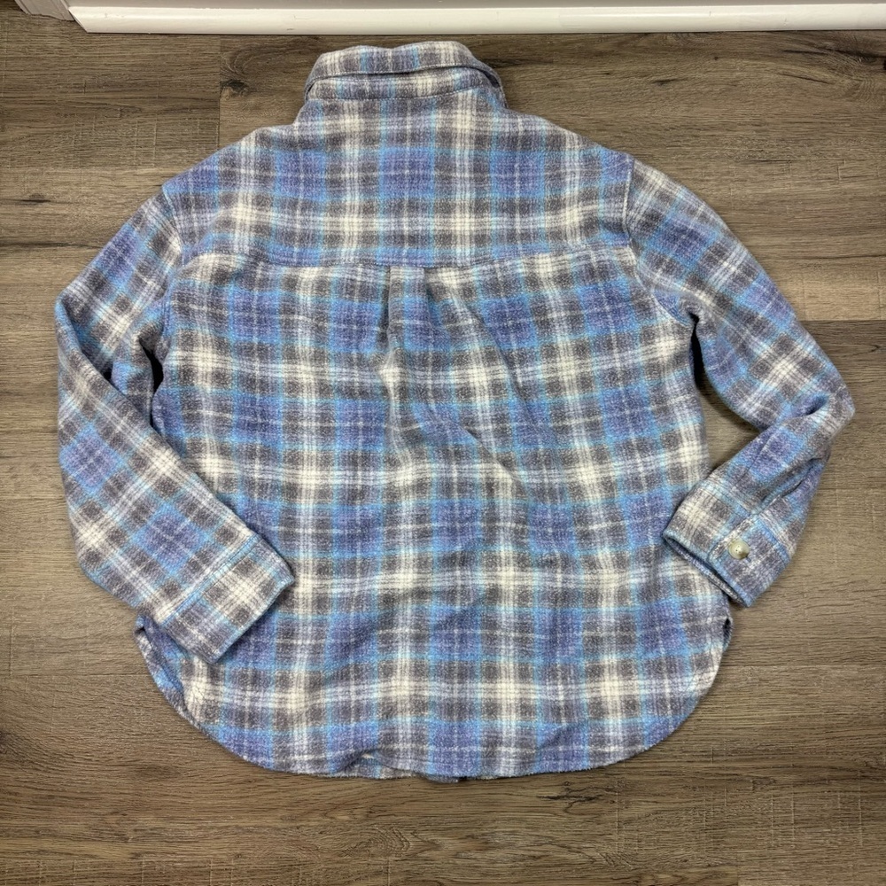 AE Oversized Plaid Fleece & Love Shacket Women’s Medium Blue Gray Fall Layering - Picture 3 of 8